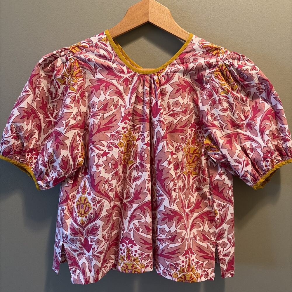 Monsoon & Beyond Size Small Lilly Pomegranate Open Tie Back Puffy Sleeve Blouse